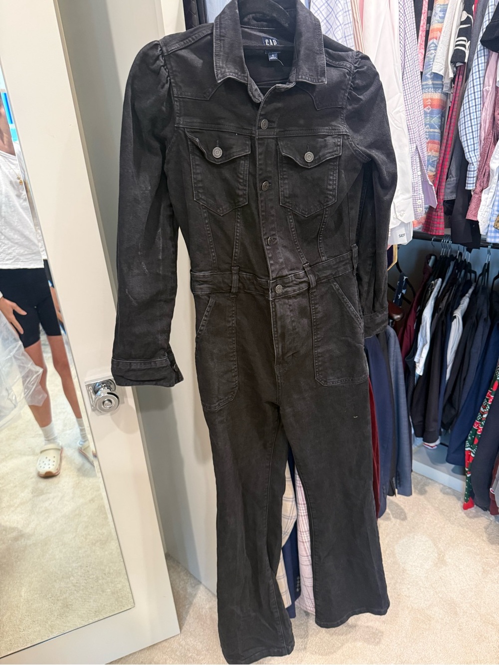 GAP Black Denim Jumpsuit with Button Front